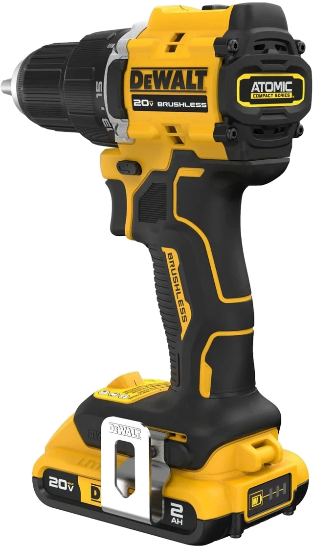 Taladro atornillador inalámbrico DEWALT ATOMIC 20V MAX amarillo y negro con batería